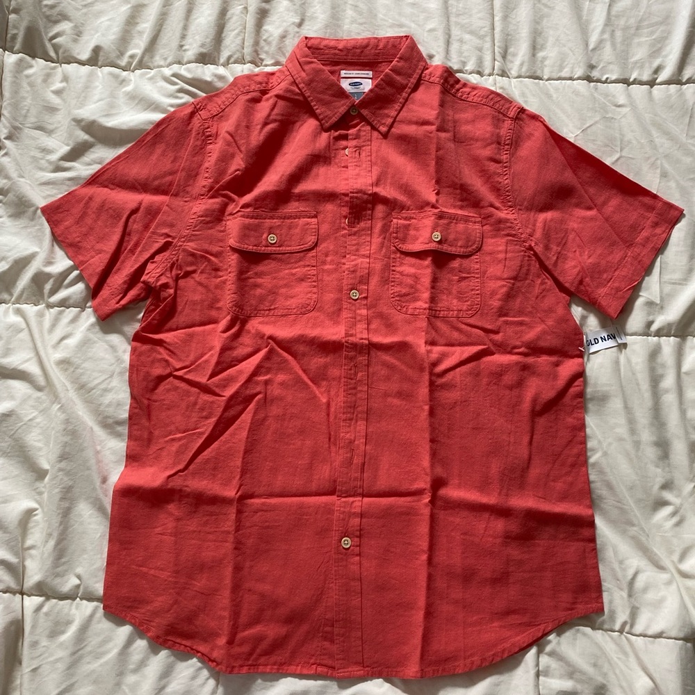 Men’s Old Navy NWT Button Front Coral Linen/Cotton Shirt size Large